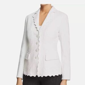 Tory Burch Jacket Women Size 8 Bailey Diamond Textured Blazer White Scalloped